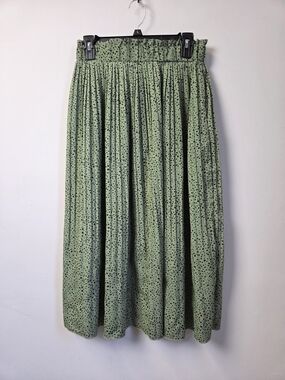 Sage Green Polka Dot Pleated Midi Skirt